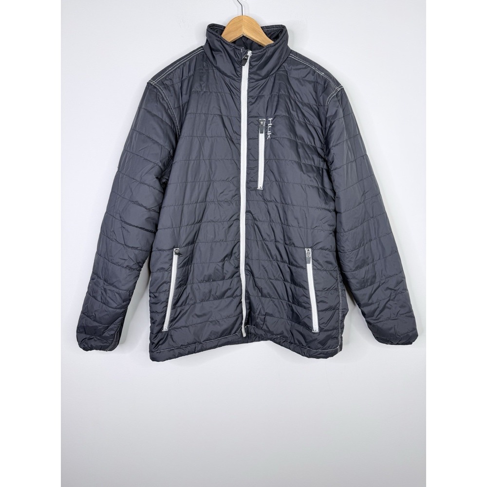 Huk Performance Fishing Mens M Black Quilted Puffer Jacket Full Zip Lightweight